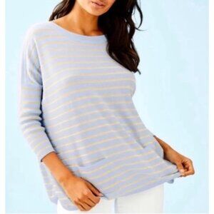 Striped Light Blue and Cream Women's Sweater